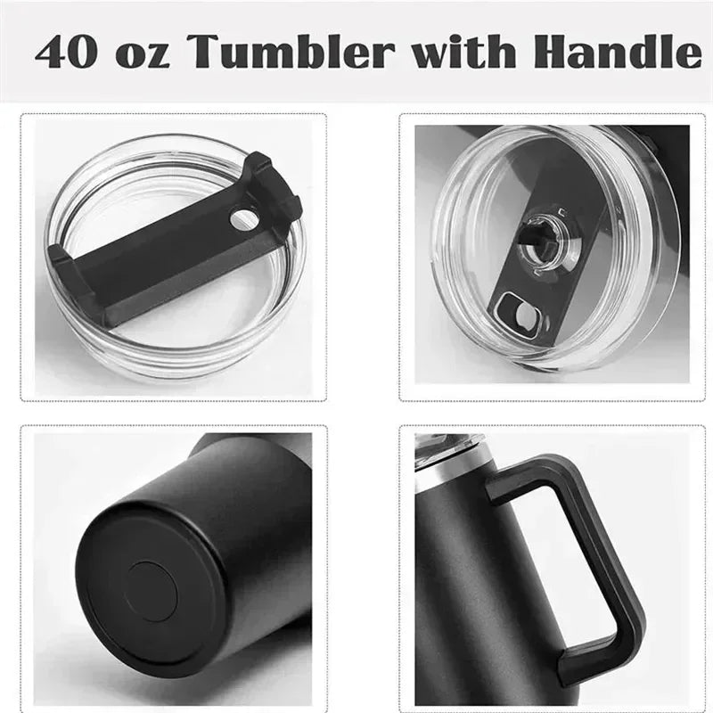 Stainless 40oz Steel Water Bottle Car Coffee Mug Personalized Tumbler with Handle Lid Straw Vacuum Thermos Cup