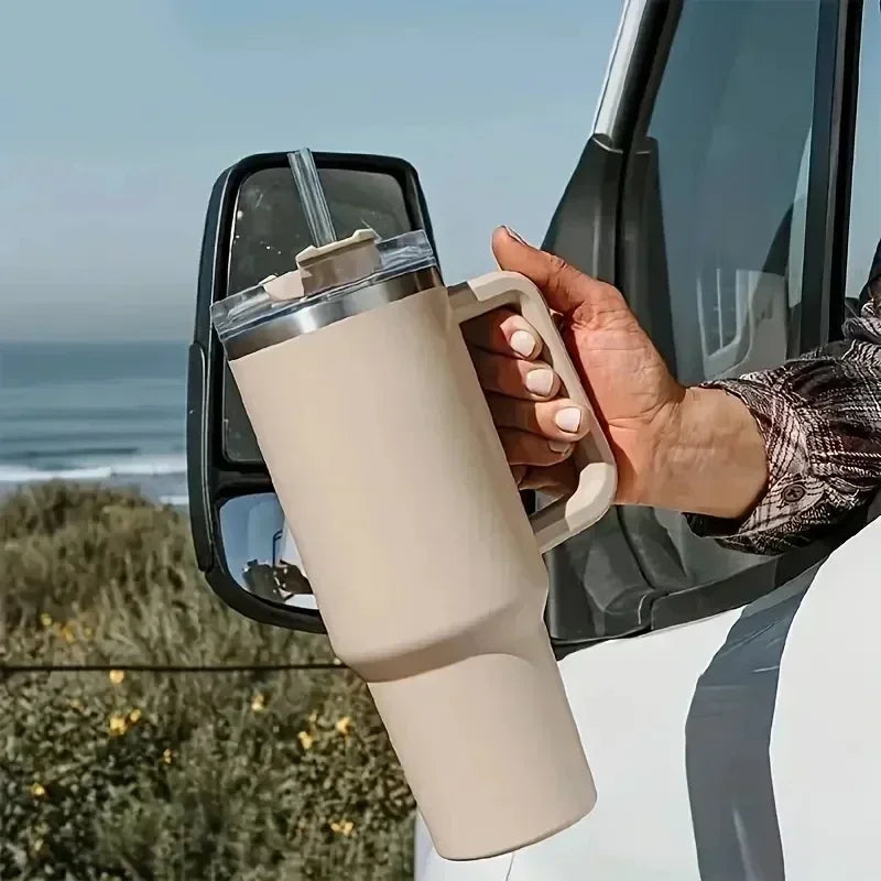 Stainless 40oz Steel Water Bottle Car Coffee Mug Personalized Tumbler with Handle Lid Straw Vacuum Thermos Cup
