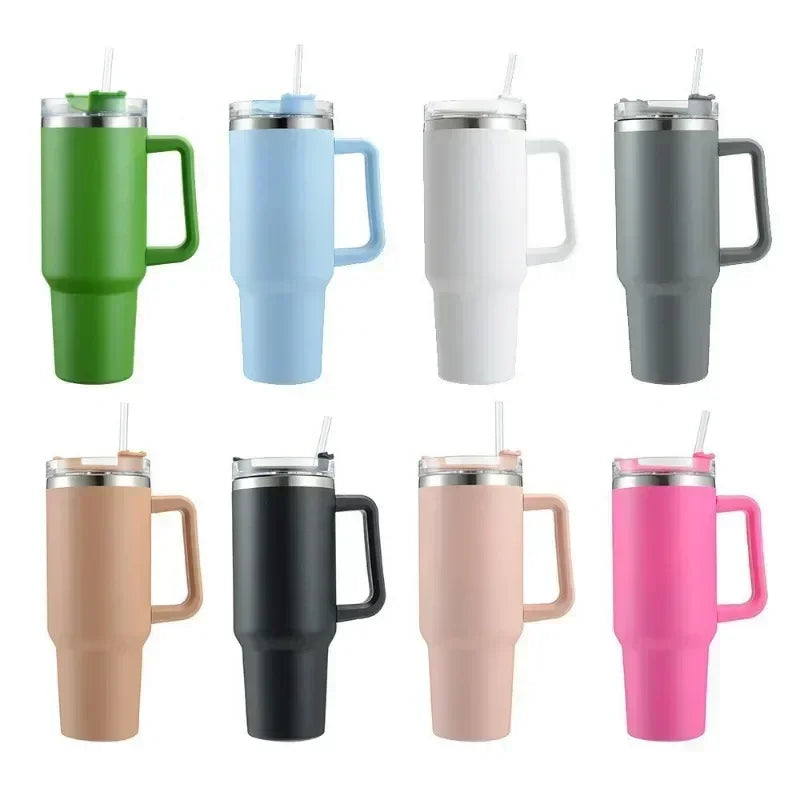 Stainless 40oz Steel Water Bottle Car Coffee Mug Personalized Tumbler with Handle Lid Straw Vacuum Thermos Cup