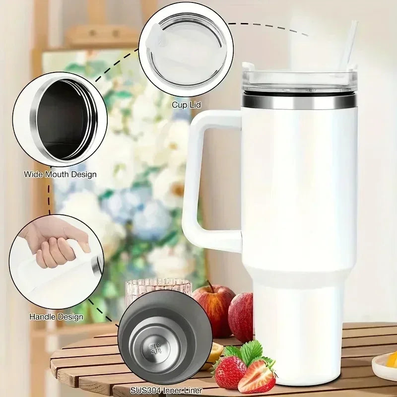 Stainless 40oz Steel Water Bottle Car Coffee Mug Personalized Tumbler with Handle Lid Straw Vacuum Thermos Cup
